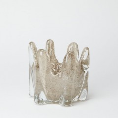 CANDEL HOLDER CROWN HAND MADE GLASS TAUPE    - CANDLE HOLDERS, CANDLES